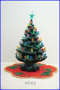 16 1/2 Old Vintage Handcrafted Ceramic Christmas Tree Green 1-Piece Lighted
