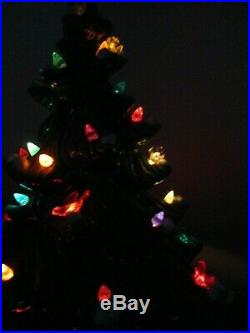 16 1974 Vtg LIGHT UP ATLANTIC MOLD CERAMIC CHRISTMAS TREE withBIRD BULBS & SNOW