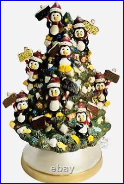 16 Ceramic lighted penguin Christmas tree. Clay Magic VTG READ