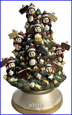 16 Ceramic lighted penguin Christmas tree. Clay Magic VTG READ