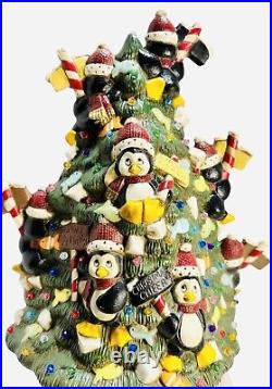 16 Ceramic lighted penguin Christmas tree. Clay Magic VTG READ