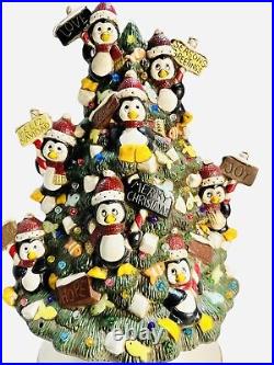 16 Ceramic lighted penguin Christmas tree. Clay Magic VTG READ