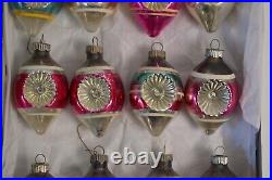 16 Vintage Double Indent Glass Christmas Tree Ornaments Shiny Brite Teardrops