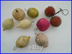 17 Vintage/Antique Spun Cotton Mica Fruit Ornaments For Feather Christmas Tree