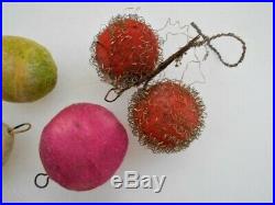 17 Vintage/Antique Spun Cotton Mica Fruit Ornaments For Feather Christmas Tree