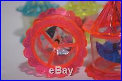 17 Vtg CHRISTMAS TREE TWINKLER Glitter Plastic Spinner Whirly Birdcage Ornaments