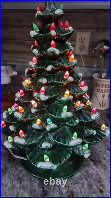 18 Inch Tall Vintage Ceramic Christmas Tree with base, bulb, lights