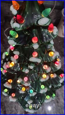 18 Inch Tall Vintage Ceramic Christmas Tree with base, bulb, lights