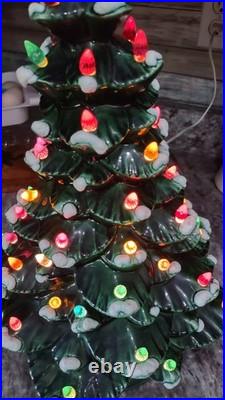 18 Inch Tall Vintage Ceramic Christmas Tree with base, bulb, lights