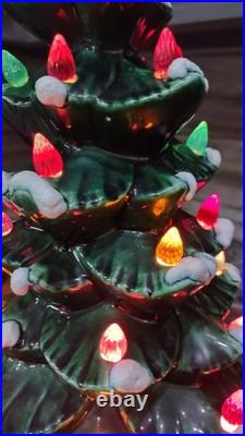 18 Inch Tall Vintage Ceramic Christmas Tree with base, bulb, lights