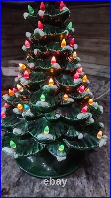18 Inch Tall Vintage Ceramic Christmas Tree with base, bulb, lights