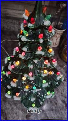 18 Inch Tall Vintage Ceramic Christmas Tree with base, bulb, lights