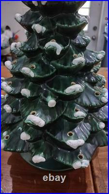 18 Inch Tall Vintage Ceramic Christmas Tree with base, bulb, lights