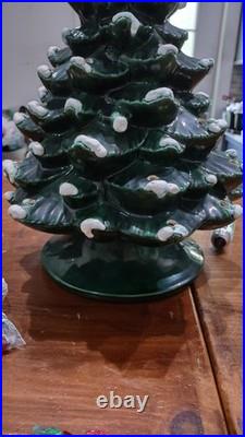 18 Inch Tall Vintage Ceramic Christmas Tree with base, bulb, lights