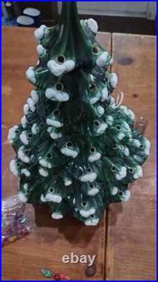 18 Inch Tall Vintage Ceramic Christmas Tree with base, bulb, lights