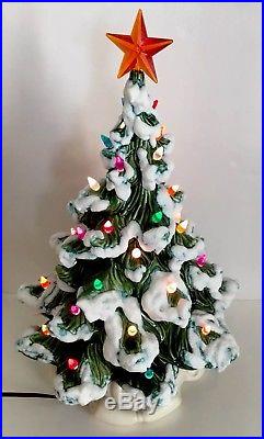 18 Vintage Large Ceramic Christmas Tree Snow Capped Tips White Base