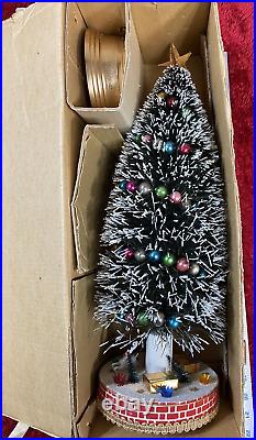 19 Vintage 1950s Musical Christmas Tree Bottle Brush Sisal Snow Balls Working