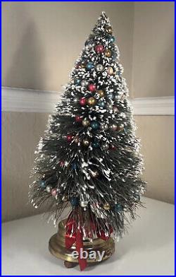 19 Vintage Musical Christmas Tree Bottle Brush Sisal Snow Flocked+ Balls SPINS