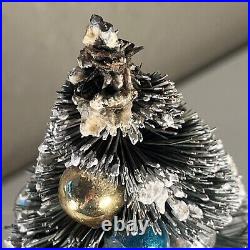 19 Vintage Musical Christmas Tree Bottle Brush Sisal Snow Flocked+ Balls SPINS