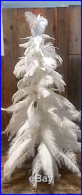 1920's Style Vintage Real Mixed Feather Christmas Tree White Ostrich & Duck