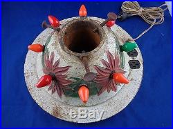 1920s Vtg Cast Iron Lighted Christmas Tree Stand Outlets Train Ornament Working