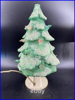 1930's Glolite PAPER MACHE LIGHTED Vintage CHRISTMAS TREE Chalkware (ASIS)