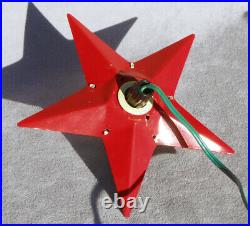 1950's Christmas Tree Topper METAL WHITE STAR Vintage Glowing Red Light Ornament