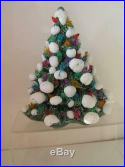 1950's Vintage Ceramic Christmas Tree Light with Plastic Birds and white snow