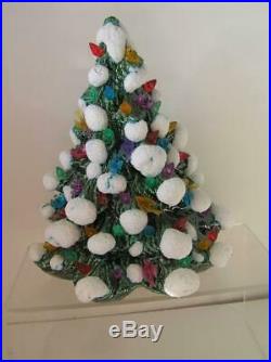 1950's Vintage Ceramic Christmas Tree Light with Plastic Birds and white snow