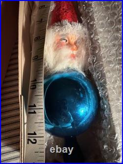 1950's Vintage Western Germany Santa Christmas Tree Topper Blue Blown Glass 14