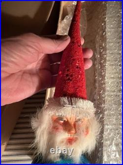 1950's Vintage Western Germany Santa Christmas Tree Topper Blue Blown Glass 14