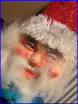 1950's Vintage Western Germany Santa Christmas Tree Topper Blue Blown Glass 14