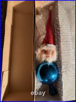 1950's Vintage Western Germany Santa Christmas Tree Topper Blue Blown Glass 14 1950's Vintage Western Germany Santa Christmas Tree Topper Blue Blown Glass 14