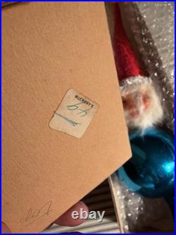 1950's Vintage Western Germany Santa Christmas Tree Topper Blue Blown Glass 14