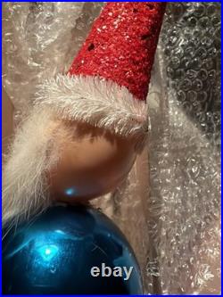 1950's Vintage Western Germany Santa Christmas Tree Topper Blue Blown Glass 14
