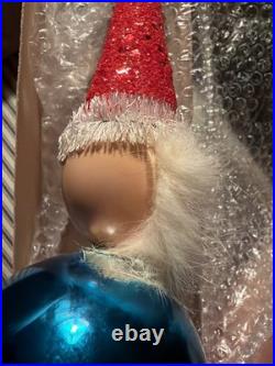1950's Vintage Western Germany Santa Christmas Tree Topper Blue Blown Glass 14