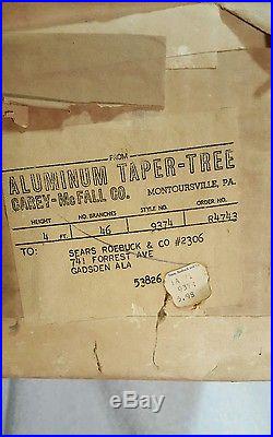 1961 SEARS VTG 4' ALUMINUM TAPER SILVER CHRISTMAS TREE 46 Branches RETRO 60s BOX