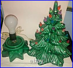 1968 Green Ceramic Christmas Tree with Working STAR BASE Vintage 13.5