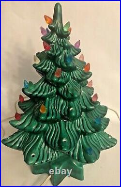 1968 Green Ceramic Christmas Tree with Working STAR BASE Vintage 13.5