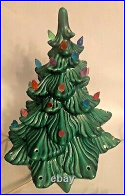 1968 Green Ceramic Christmas Tree with Working STAR BASE Vintage 13.5