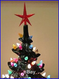 1970s Vtg Large 21 2pc Green Ceramic Light Up Holiday Christmas Tree w 3-Stars
