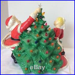 1970s vtg Ceramic Lighted Christmas Tree Santa Mrs Claus Decorating for Holidays