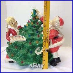 1970s vtg Ceramic Lighted Christmas Tree Santa Mrs Claus Decorating for Holidays