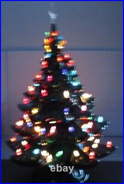 1974 Atlantic Mold 21.5 CERAMIC CHRISTMAS TREE Multi-Color Lights with Base