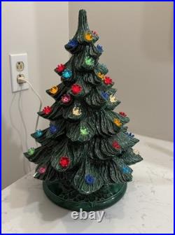1975 Vintage Ceramic Christmas Tree Lighted with Base 16.5 Inches Tall