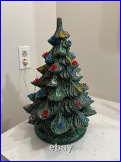 1975 Vintage Ceramic Christmas Tree Lighted with Base 16.5 Inches Tall
