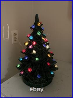 1975 Vintage Ceramic Christmas Tree Lighted with Base 16.5 Inches Tall