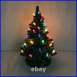 1982 Vintage 2 Piece 16 Ceramic Lighted Christmas Tree Green with Holly Base Nice