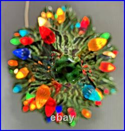 1982 Vintage 2 Piece 16 Ceramic Lighted Christmas Tree Green with Holly Base Nice