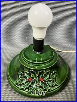 1982 Vintage 2 Piece 16 Ceramic Lighted Christmas Tree Green with Holly Base Nice